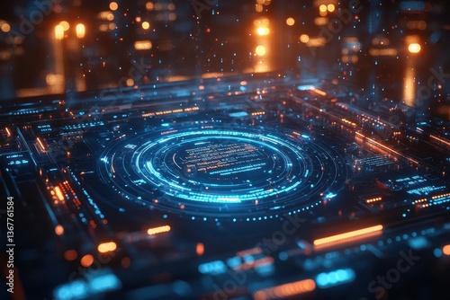 Obraz na płótnie digital interface visualization showing text recognition technology blue holographic overlay floating text elements modern minimalist design with technological aesthetic w salonie