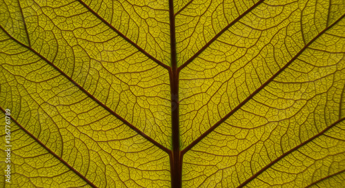 Intricate botanical patterns: a leaf vein network illuminated by sunlight