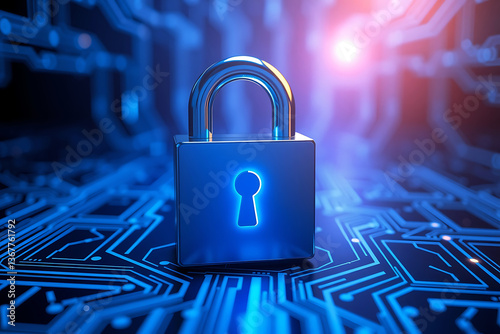 Wallpaper Mural Secure Digital Network: A glowing padlock on a circuit board. Torontodigital.ca