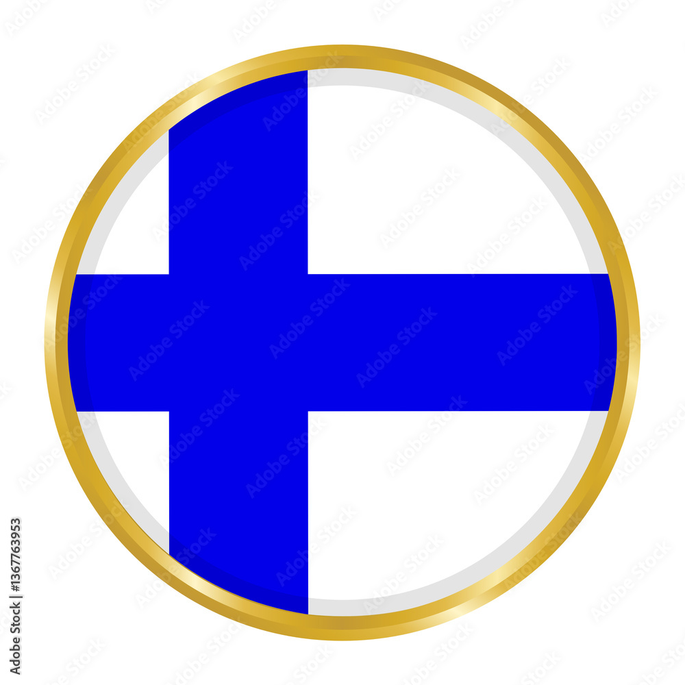 Round Flag of Finland with Golden Border, Finland Flag Button Round Flag of Finland with Golden Border, Finland Flag Button