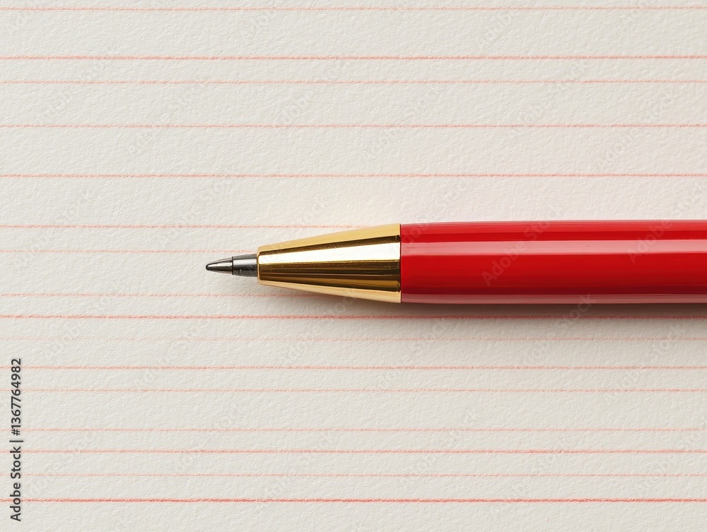 Red Pen on White Lined Paper Surface with Subtle Texture Red Pen on White Lined Paper Surface with Subtle Texture