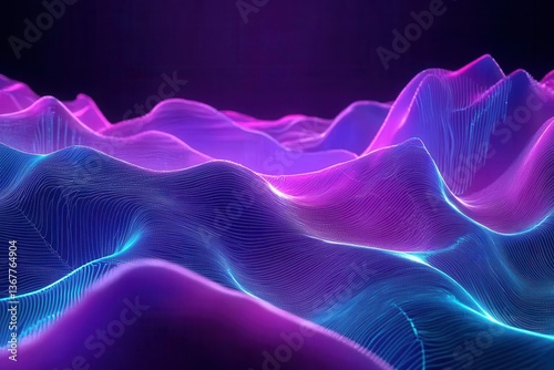 Obraz na płótnie digital neural network visualization flowing data streams in neon blue and purple abstract technological landscape with geometric connections w salonie