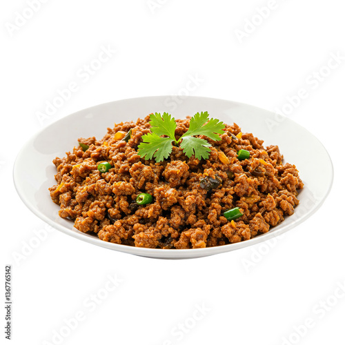Beef keema in a plate isolated on transparent background 
