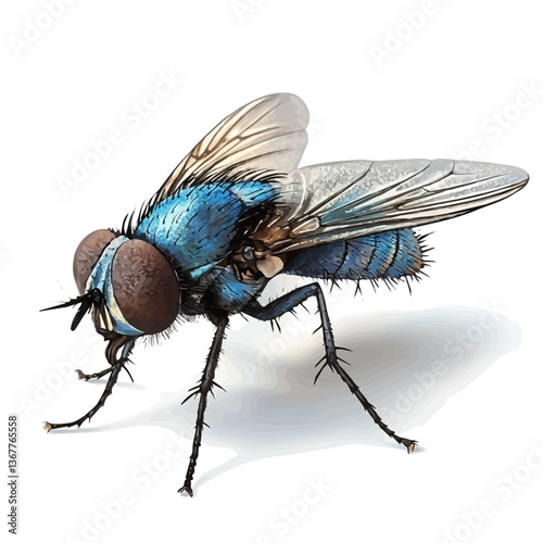 A watercolor painting of a fly, isolated on a white background. Fly vector.

