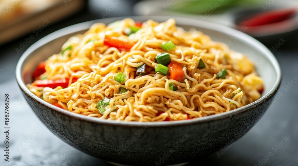 Delicious Noodles with Vegetables in Bowl, Close-up Shot for Food Photography Delicious Noodles with Vegetables in Bowl, Close-up Shot for Food Photography
