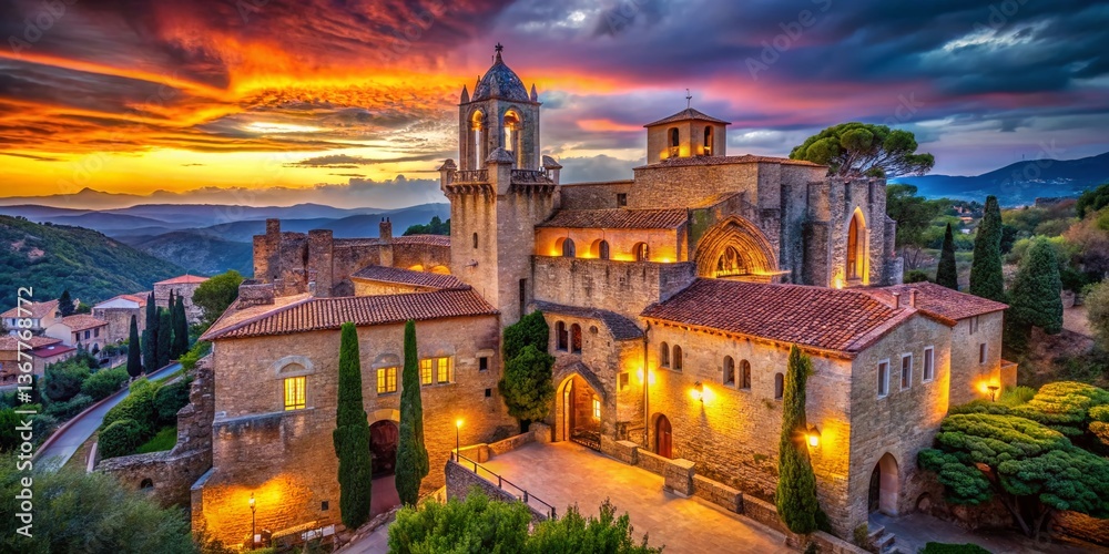 Obraz premium Majestic Asil del Sant Crist Monastery, Igualada, Catalonia, Spain: Portrait Photography