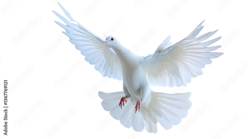 Dove of Peace in Flight: A pristine white dove, symbolizing peace, hope, and freedom, soars gracefully with its wings spread wide against a serene backdrop. Capturing its elegant flight. Dove of Peace in Flight: A pristine white dove, symbolizing peace, hope, and freedom, soars gracefully with its wings spread wide against a serene backdrop. Capturing its elegant flight.