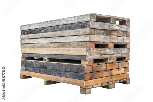 A Weathered Stack Of Reclaimed Wood Planks And Pallets, A Testament To Time And Craftsmanship, Showing Varied Tones And Textures Against A Clean Isolated on Transparent Background