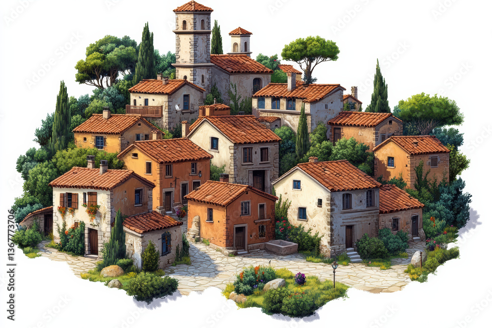 Obraz premium Isometric Historic Village Scene