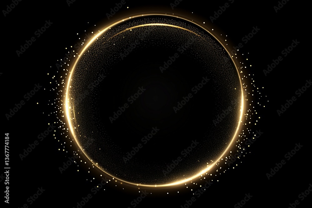 Circular Gold Glow with Particles on Black Background