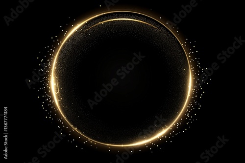 Obraz na płótnie Circular Gold Glow with Particles on Black Background w salonie