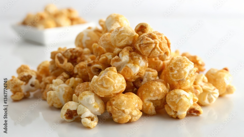 Close-Up of Caramel Popcorn on White Background with Soft Lighting
Close-Up of Caramel Popcorn on White Background with Soft Lighting