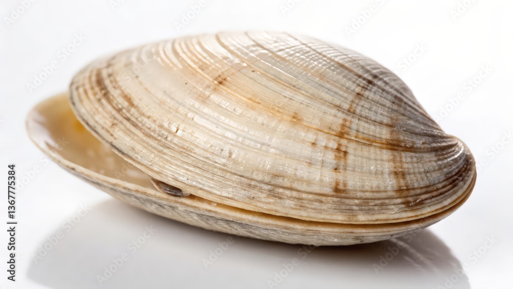 Opened Clam Shell with Natural Textured Surface on White Background
Opened Clam Shell with Natural Textured Surface on White Background