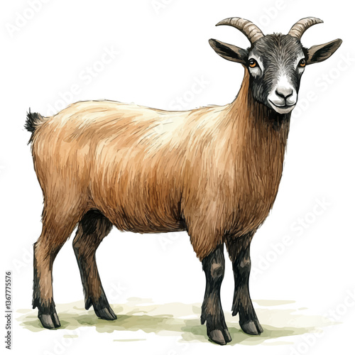 A watercolor painting of a goat, isolated on a white background. Goat vector.

