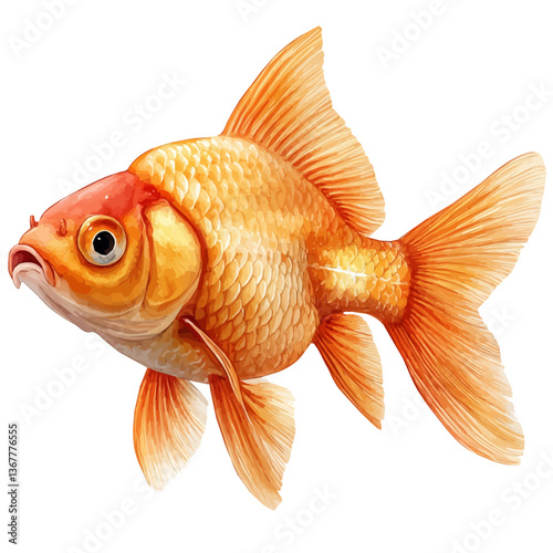 A watercolor painting of a goldfish, isolated on a white background. Goldfish vector.

