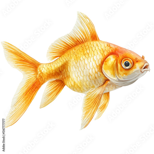 A watercolor painting of a goldfish, isolated on a white background. Goldfish vector.

