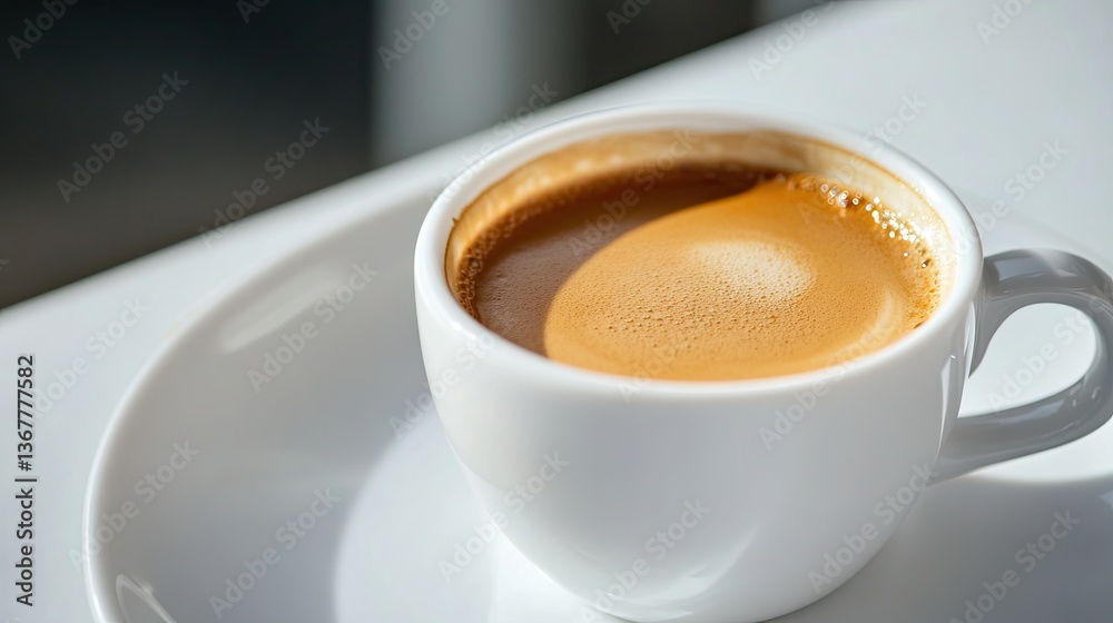 A cup of espresso on a snow-white plate, without other details A cup of espresso on a snow-white plate, without other details