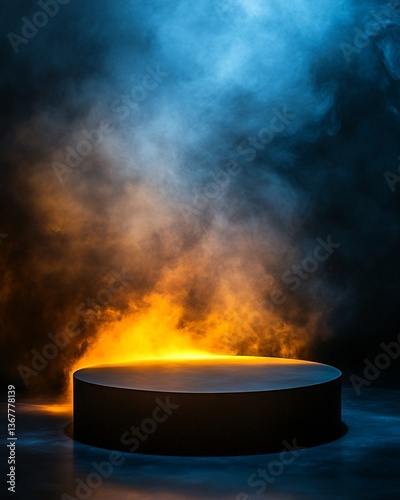 Wallpaper Mural Cylindrical Platform in Blue and Orange Smoke Torontodigital.ca