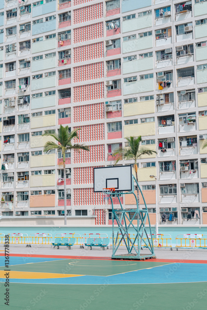 Choi Hung Estate rainbow color apartment building in Hong Kong
