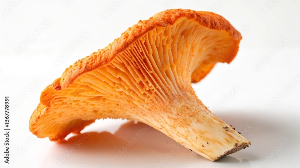 Chanterelle Mushroom Close-Up Showing Detailed Gills and Vibrant Orange Color  
