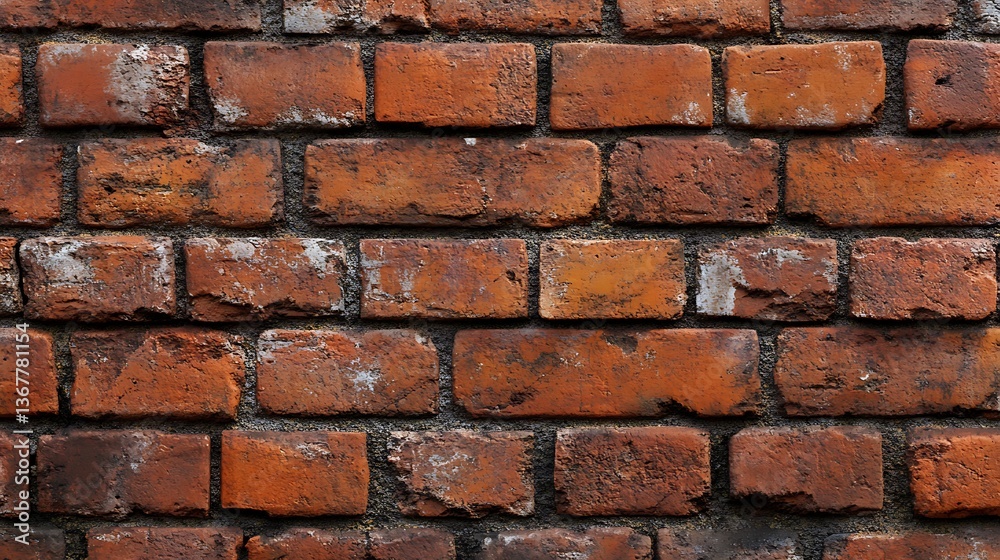 Obraz premium Textured red clay brick wall, slightly uneven with small holes and rough patches