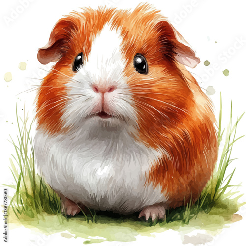 A watercolor painting of a guinea pig, isolated on a white background. Guinea pig vector.

