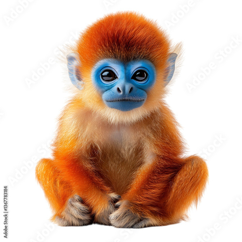 Golden Snub Nosed Monkey Stuffed Toy Isolated on Transparent Background