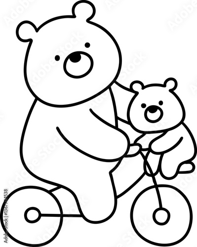 Fototapete Bear Fathers Day,Cute bear illustration with parent and child riding bicycle tog