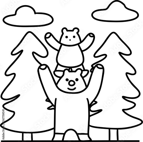 Bear Fathers Day,Cuddly bear family enjoying nature together, showcasing love and joy in playful moment