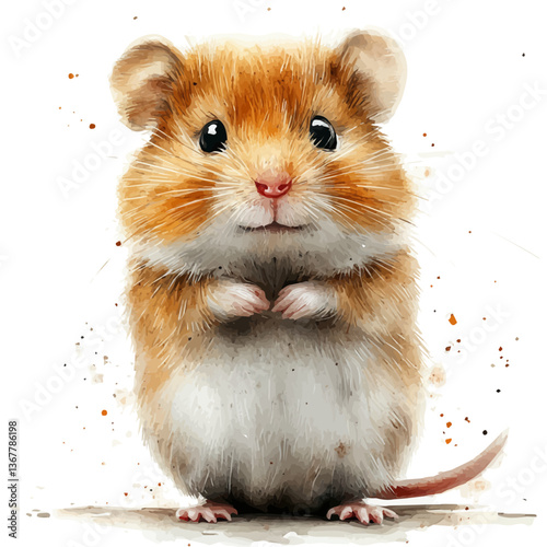 A watercolor painting of a hamster, isolated on a white background. Hamster vector.

