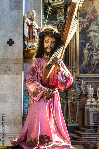 Obraz na płótnie Interior of Igreja de Sao Juliao, St. Julian's Church is an 18th-century church located in Setubal, Portugal. w salonie