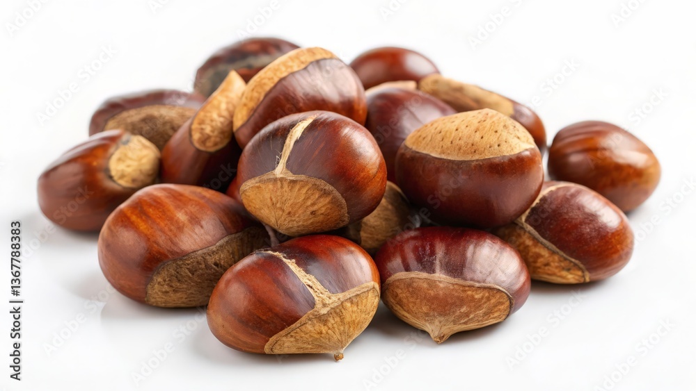 Pile of Fresh Chestnuts on a White Background, Nutritious and Seasonal Nuts
Pile of Fresh Chestnuts on a White Background, Nutritious and Seasonal Nuts