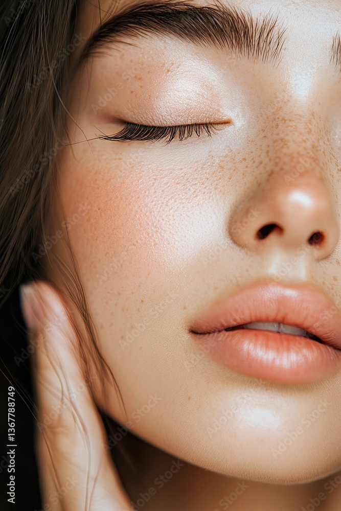 Fototapeta premium A woman with closed eyes and light makeup .