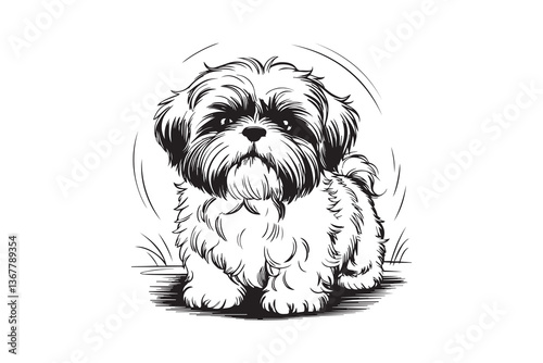 Shih Tzu Black and White Vector