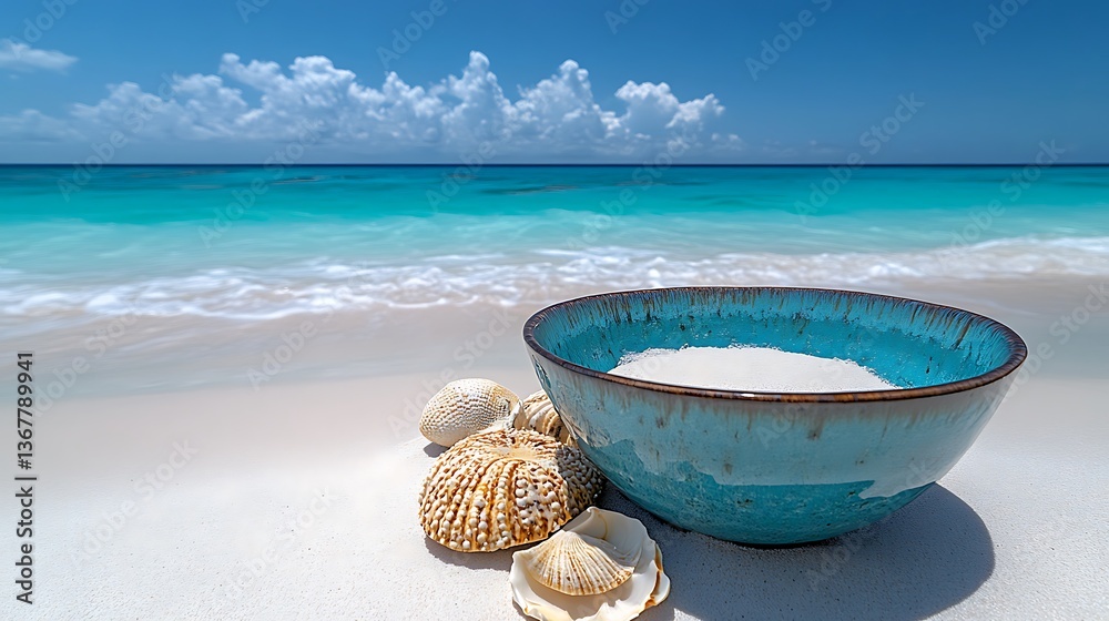 Obraz premium White sand in bowl on beach.
