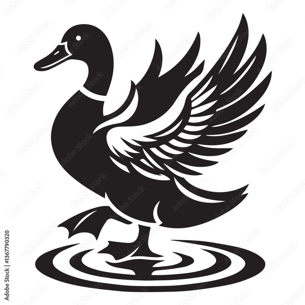 Obraz premium Duck silhouette black and white vector icon