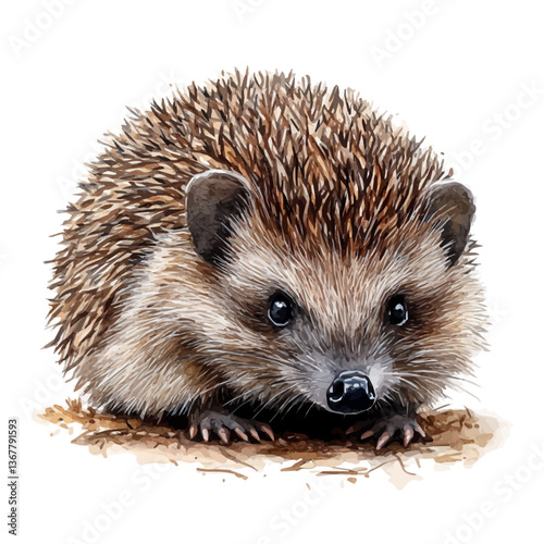 A watercolor painting of a hedgehog, isolated on a white background. Hedgehog vector.

