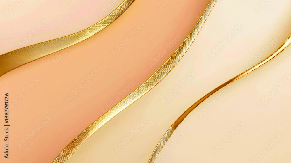 Luxurious Champagne and Mocha Silk Fabric with Flowing Waves