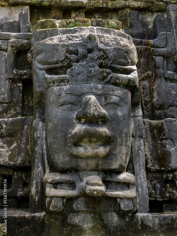 The Mask Temple at the Mesoamerican archaeological site of Lamanai (Submerged Crocodile), Belize The Mask Temple at the Mesoamerican archaeological site of Lamanai (Submerged Crocodile), Belize