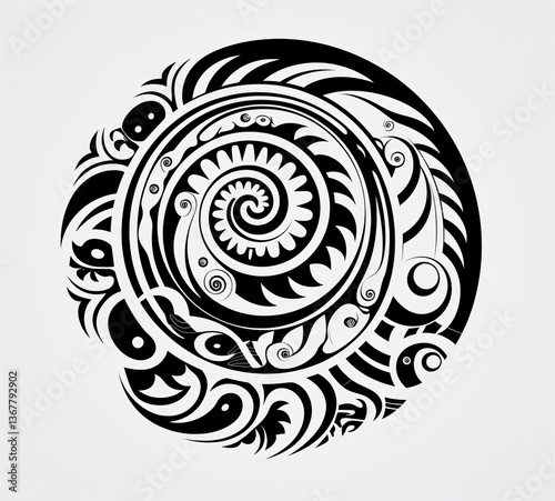 Decorative drawing of a polynesian tattoo style. Monochrome style. Isolated on white background.