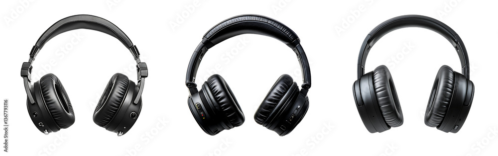 Set of high-fidelity studio headphones with cushioned ear pads isolated on a white or transparent background. Set of high-fidelity studio headphones with cushioned ear pads isolated on a white or transparent background.