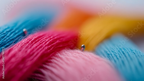 Obraz na płótnie Colorful threads and pins arranged together in a vibrant display showcasing texture and craftsmanship w salonie