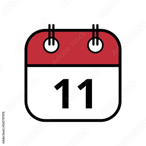 Simple flat icon of red calendar with specific day marked for websites and graphic resources isolated on transparent background, day 11.