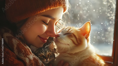 Close-Up of a Woman Holding Her Dog: A Heartwarming Bond of Love photo