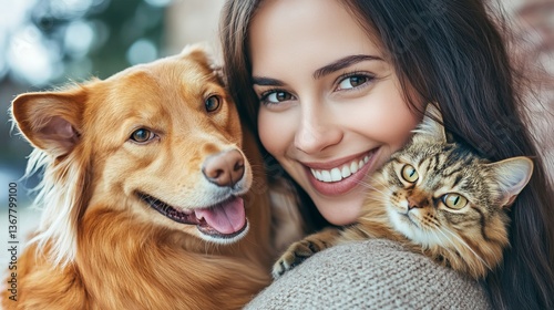 Close-Up of a Woman Holding Her Dog: A Heartwarming Bond of Love photo