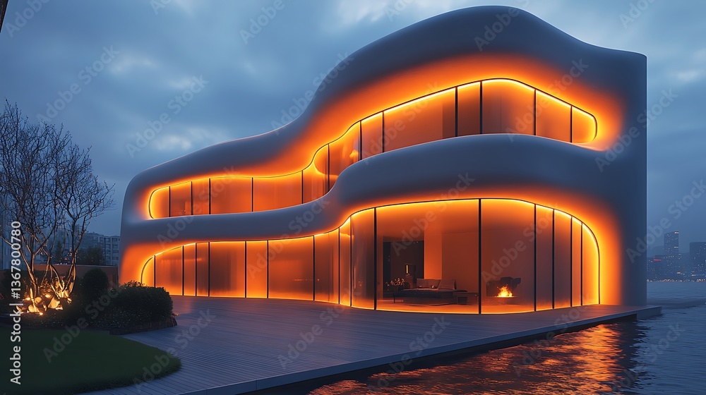 Fototapeta premium Villa outdoor lighting modern design high resolution background