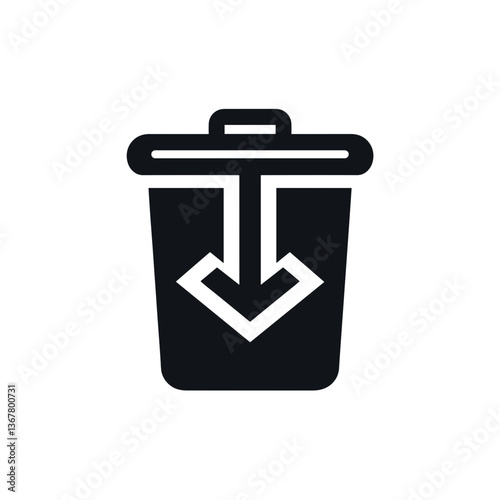 Trash can icon with downward arrow symbolizing data deletion and waste disposal