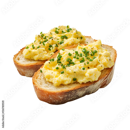 Garlic Bread with Scrambled Eggs and Chives Isolated on Transparent Background