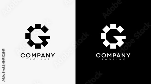 Letter G and Gear. Modern strong letter G logo design