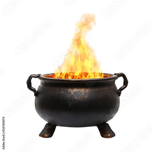 A Fire Lit Under a Cauldron Flames Licking the Edges Isolated on Transparent Background